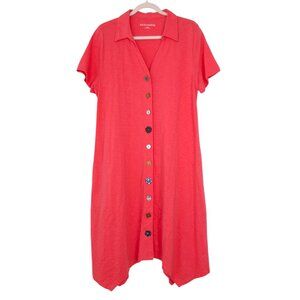 Soft Surroundings Danielle Button Dress artsy coastal slub cotton coral pink